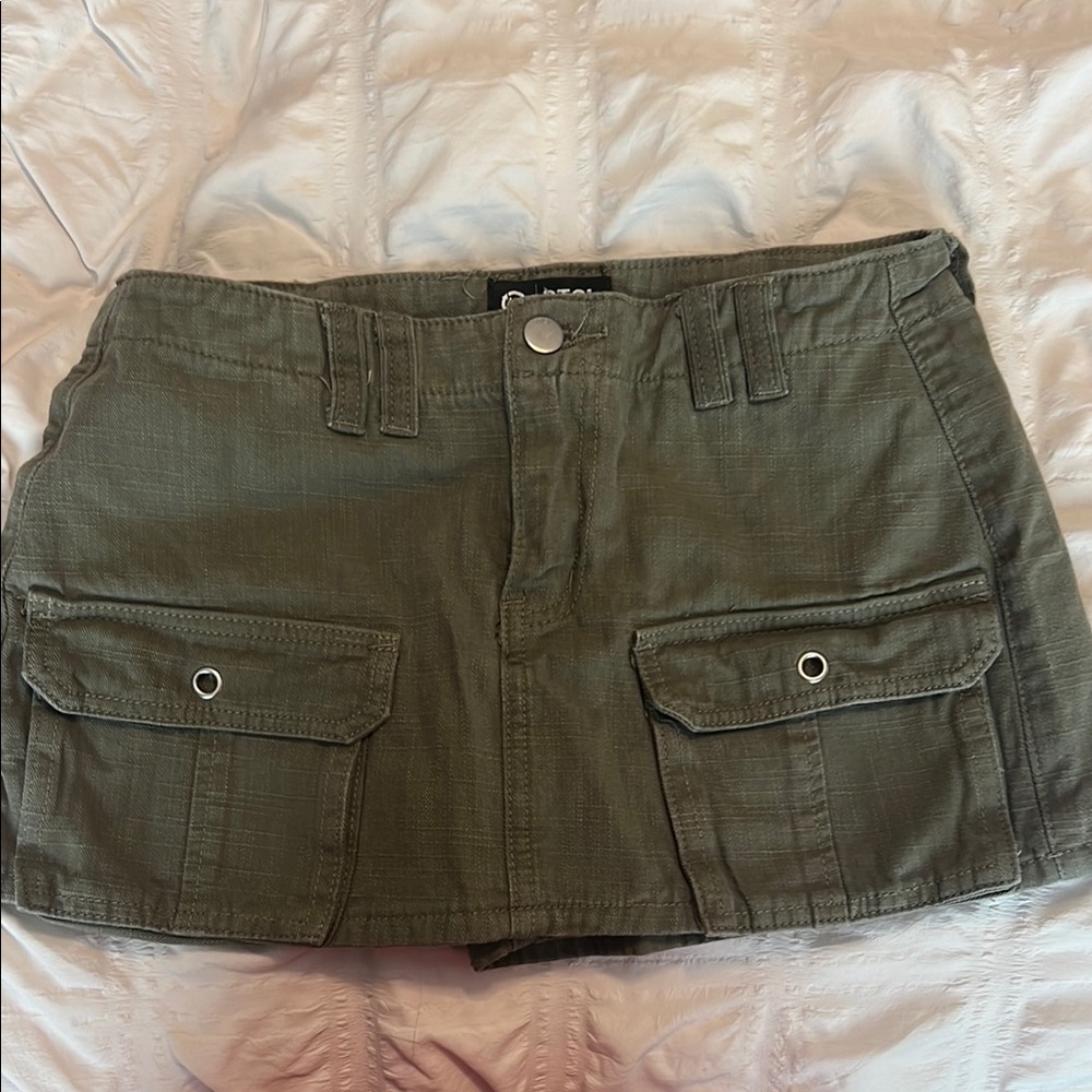 Olive Green Mini Skort with Pockets